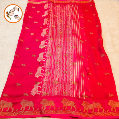Dark Pink Lion butta Light weight Soft Fancy Georgette Silk Saree