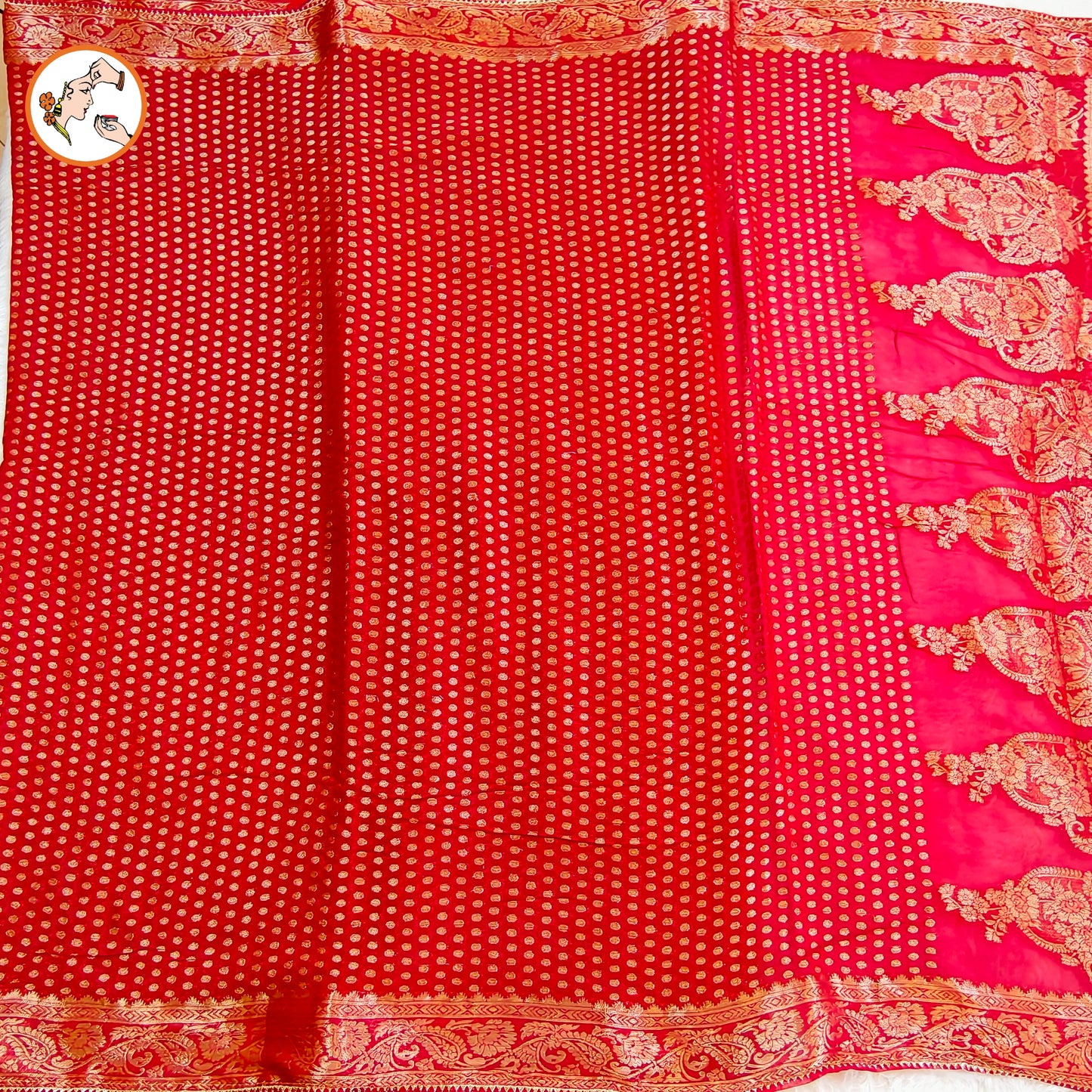 Red Pure Banarasi Georgette Partywear Saree