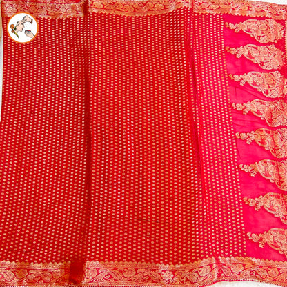Red Pure Banarasi Georgette Partywear Saree