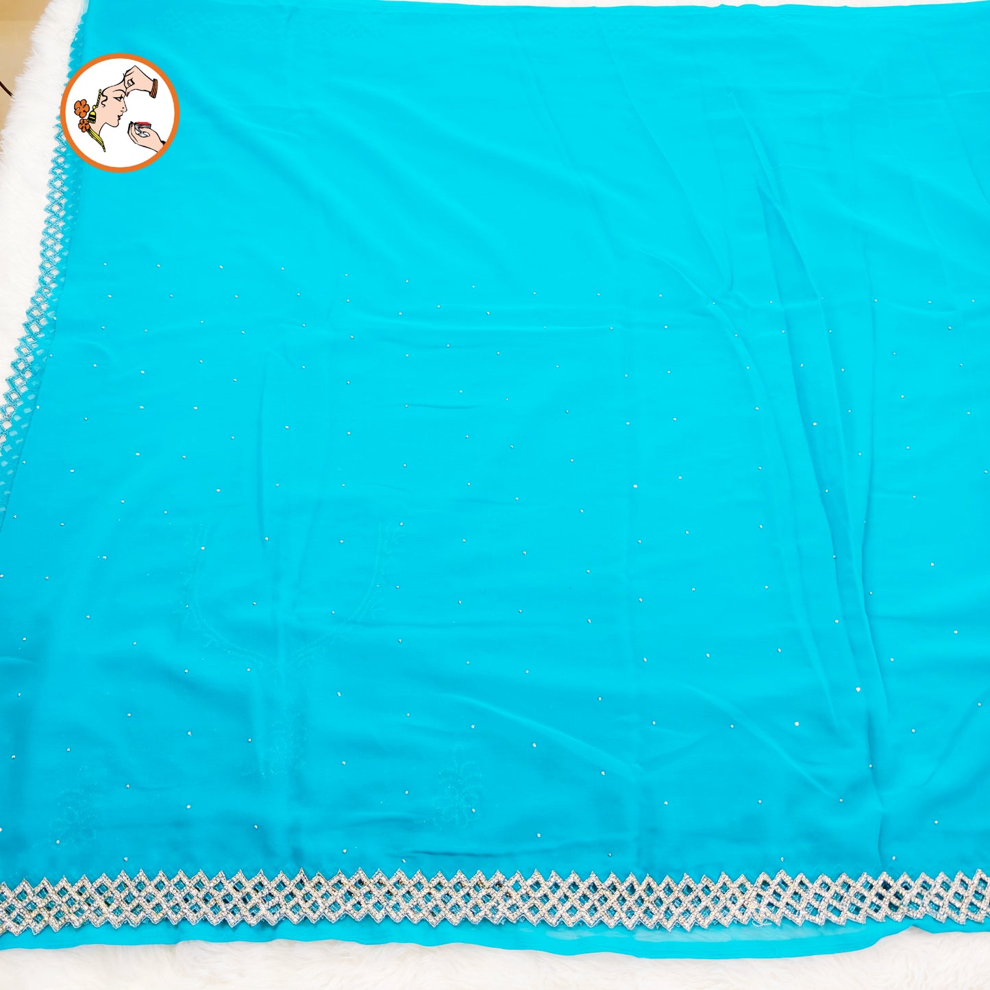 Ice Blue Cutwork design Partywear Organza Saree