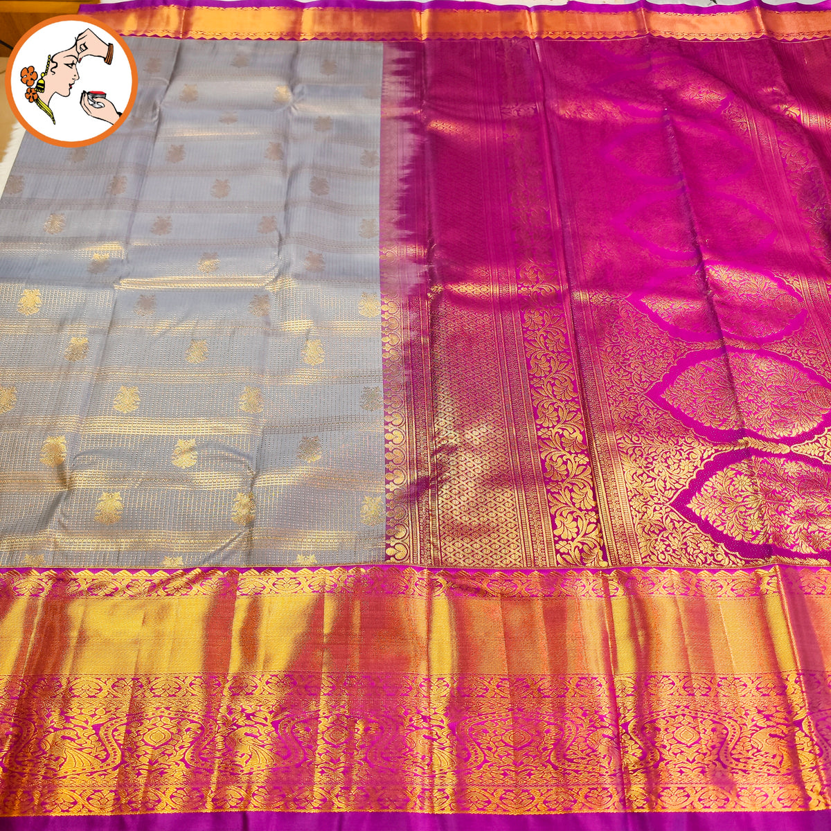 Grey with Purple Kanchipuram Mix Silk Saree