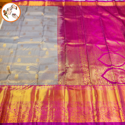 Grey with Purple Kanchipuram Mix Silk Saree