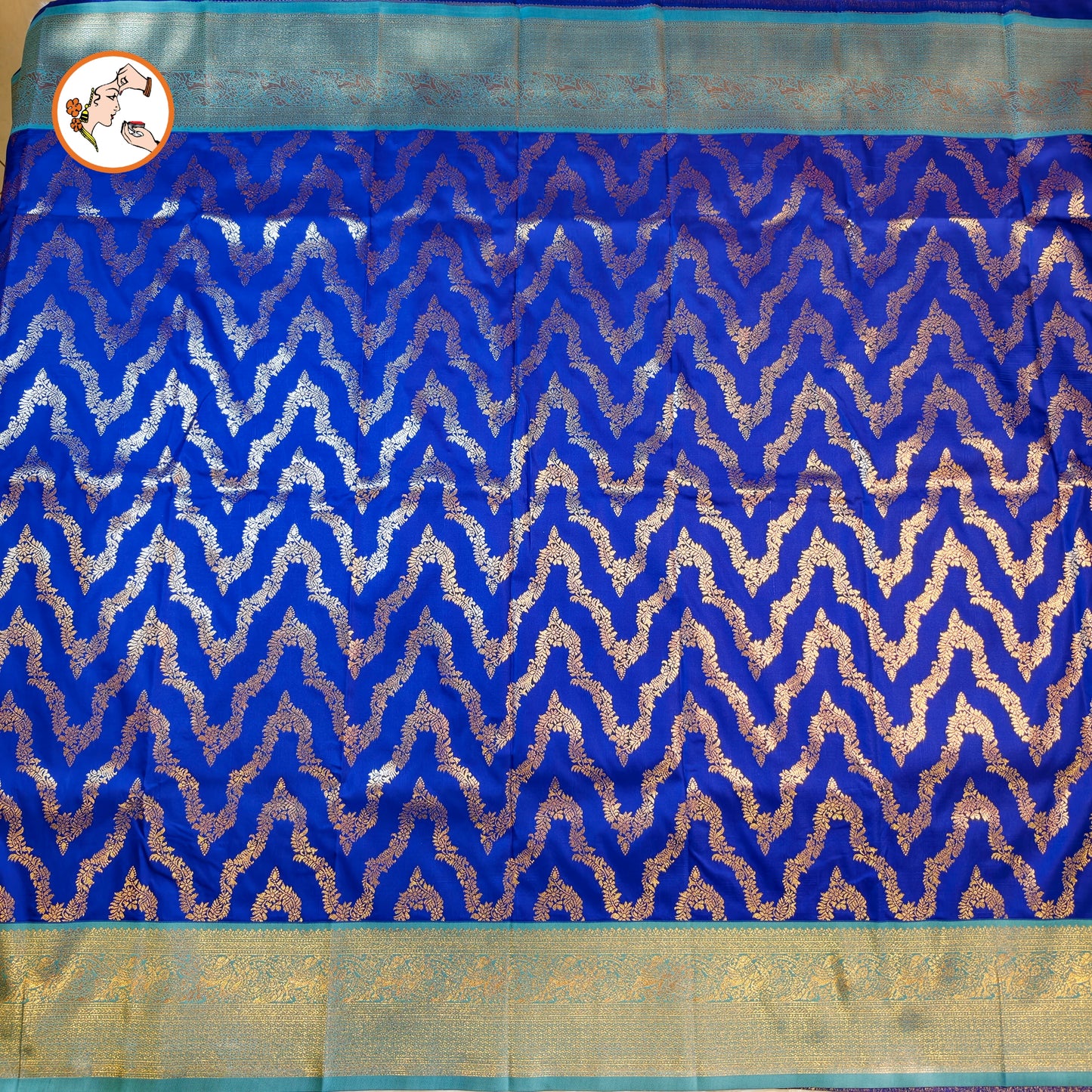 Royal Blue with Sky Blue Wave pattern Fancy Semi Silk Saree