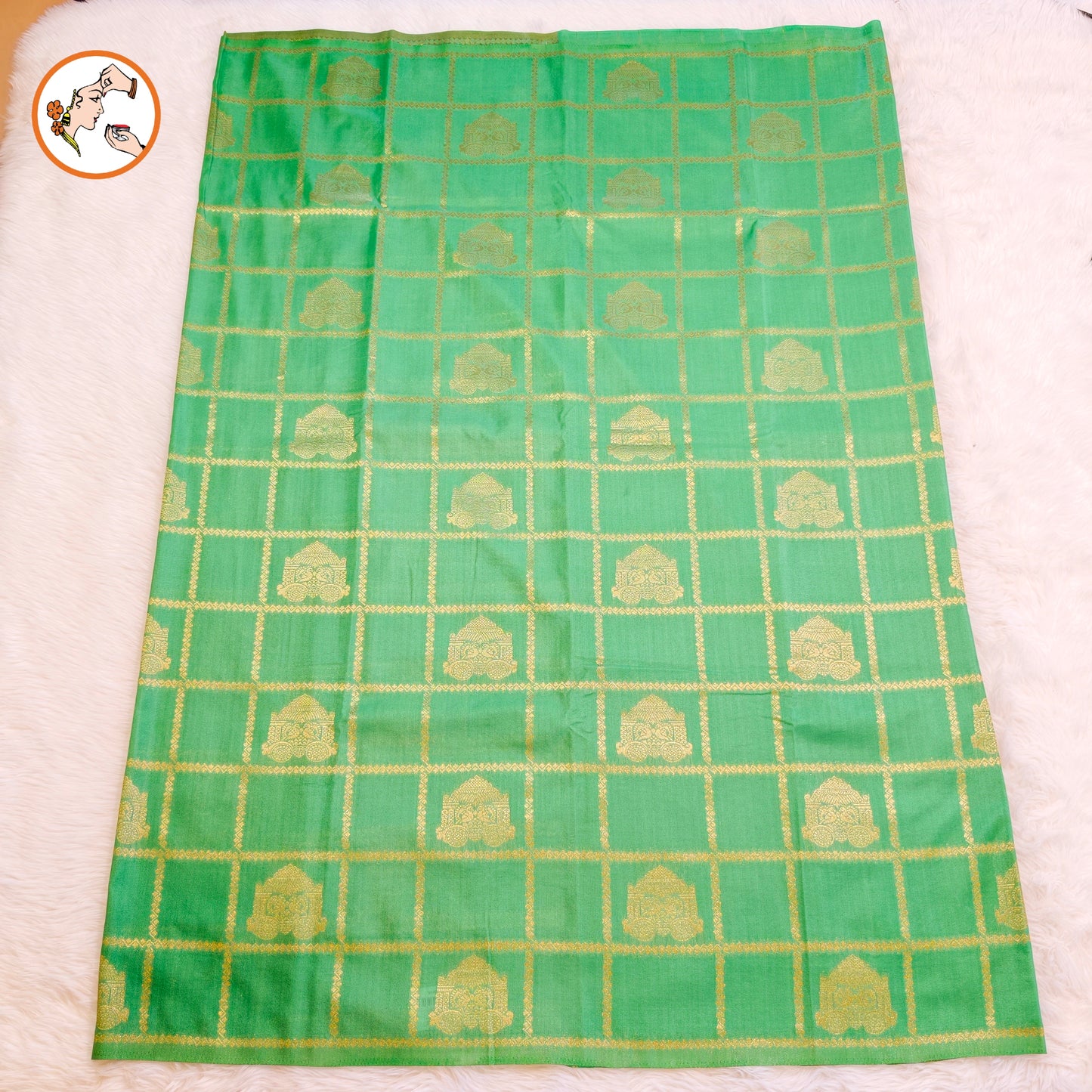 Sea Green borderless Chariot butta Vintage checks Georgette Silk Saree