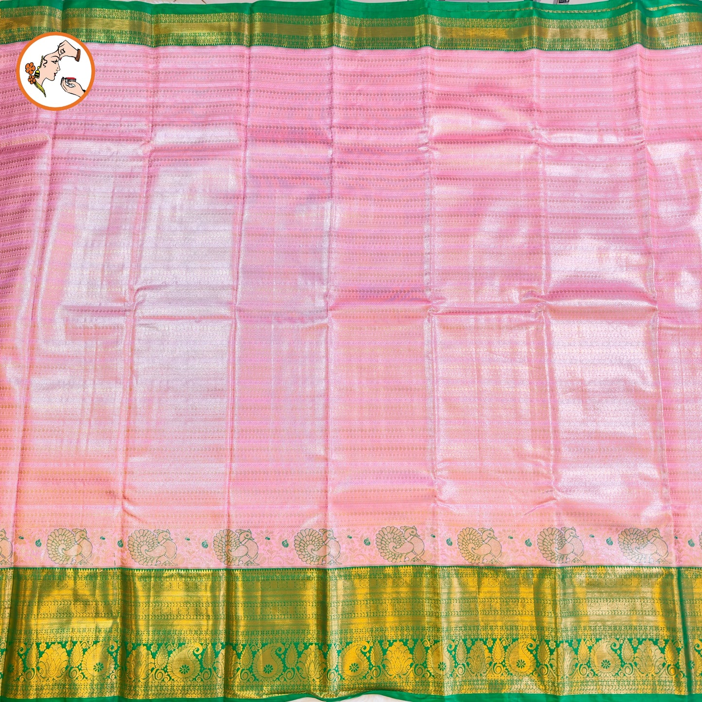 Soft Lotus Pink with Green border Kanchipuram Tissue Silk Saree