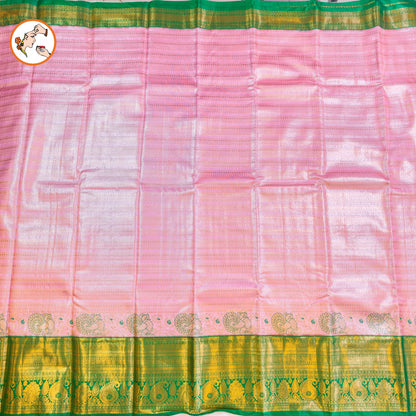 Soft Lotus Pink with Green border Kanchipuram Tissue Silk Saree