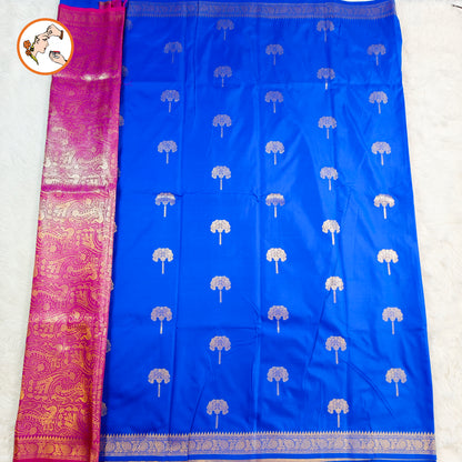 Royal Blue colour small border Soft Silk Saree with contrast blouse