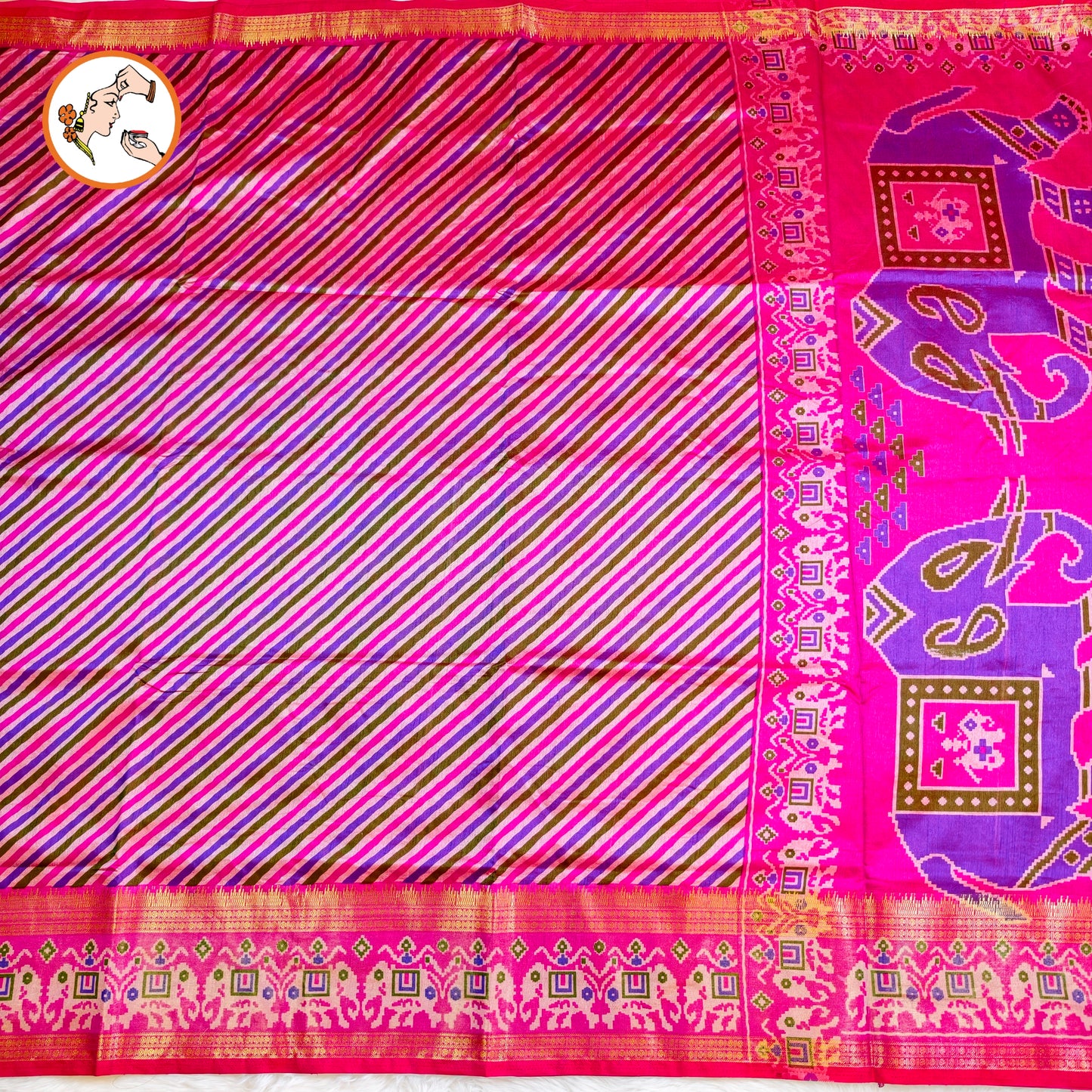 Pink stripes Pochampally Silk Cotton Casual Saree