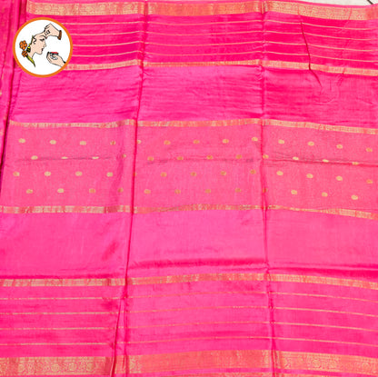 Lotus Pink Traditional Vairoosi Soft Viscose Fancy Silk Saree with Gold zari stripes