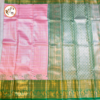 Soft Lotus Pink with Green border Kanchipuram Tissue Silk Saree