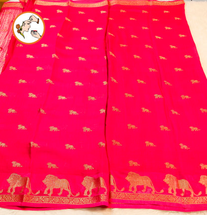 Dark Pink Lion butta Light weight Soft Fancy Georgette Silk Saree