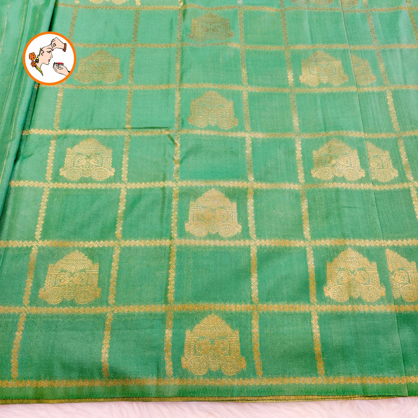Sea Green borderless Chariot butta Vintage checks Georgette Silk Saree