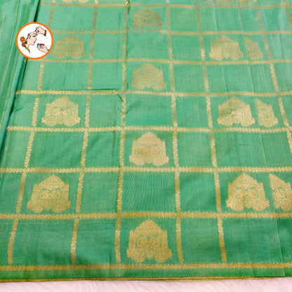 Sea Green borderless Chariot butta Vintage checks Georgette Silk Saree