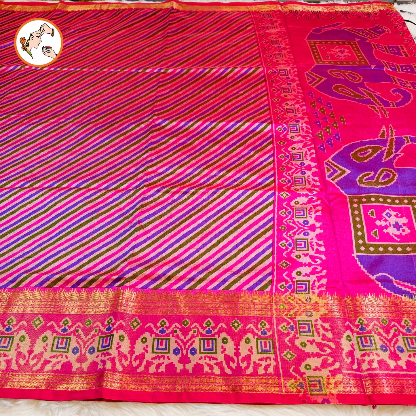 Pink stripes Pochampally Silk Cotton Casual Saree
