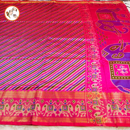 Pink stripes Pochampally Silk Cotton Casual Saree
