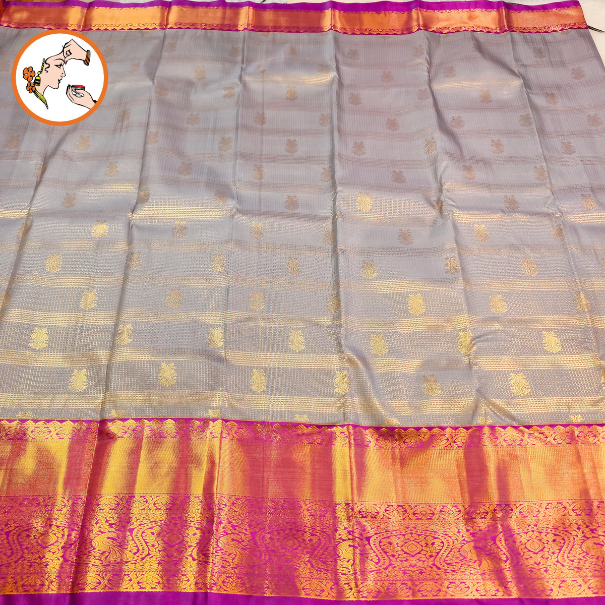 Grey with Purple Kanchipuram Mix Silk Saree
