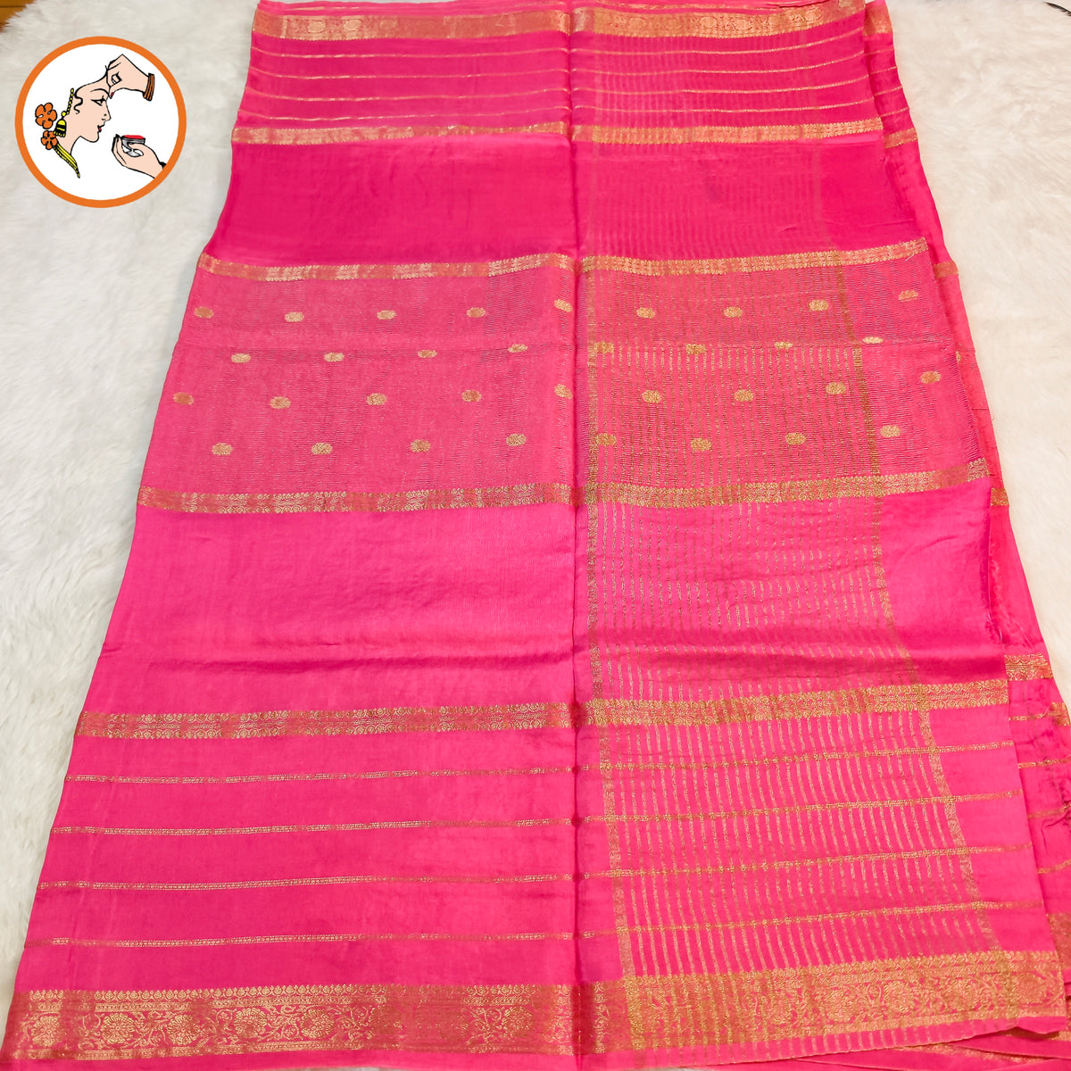 Lotus Pink Traditional Vairoosi Soft Viscose Fancy Silk Saree with Gold zari stripes