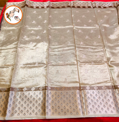 Metalic Off White Paithani border Kota Tissue Fancy Silk Saree