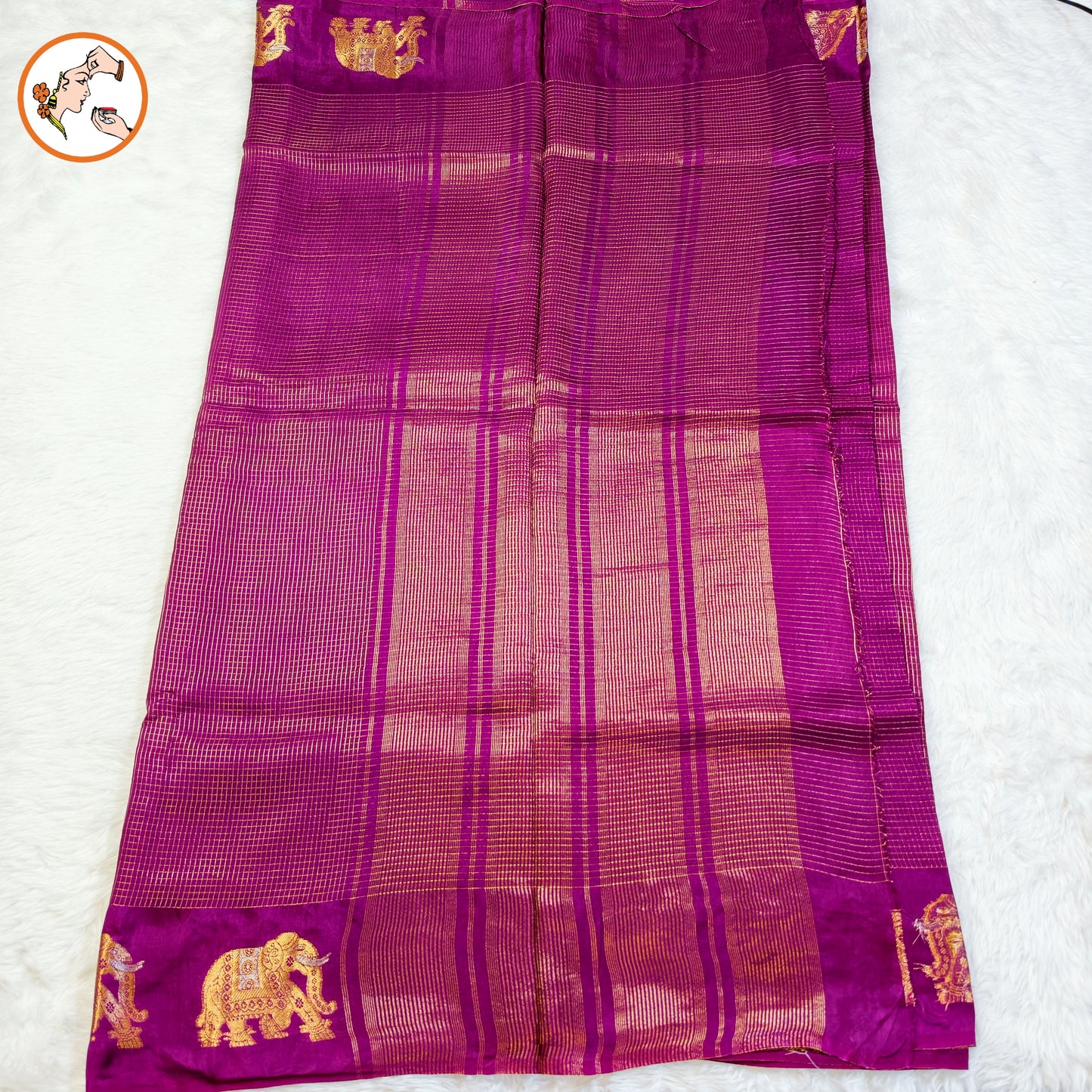 Purple classic Podi Kattam & Elephant border Viscose Soft Silk Saree