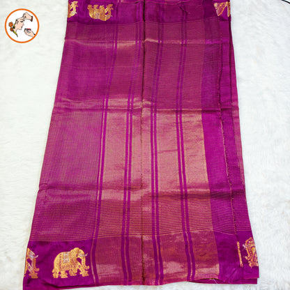 Purple classic Podi Kattam & Elephant border Viscose Soft Silk Saree
