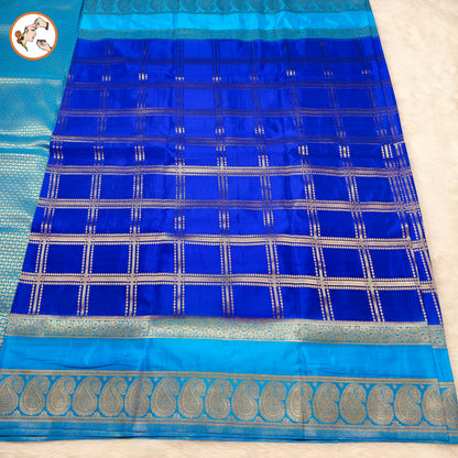 Royal Blue with Sky Blue Royal Mango border Mysore Silk Saree