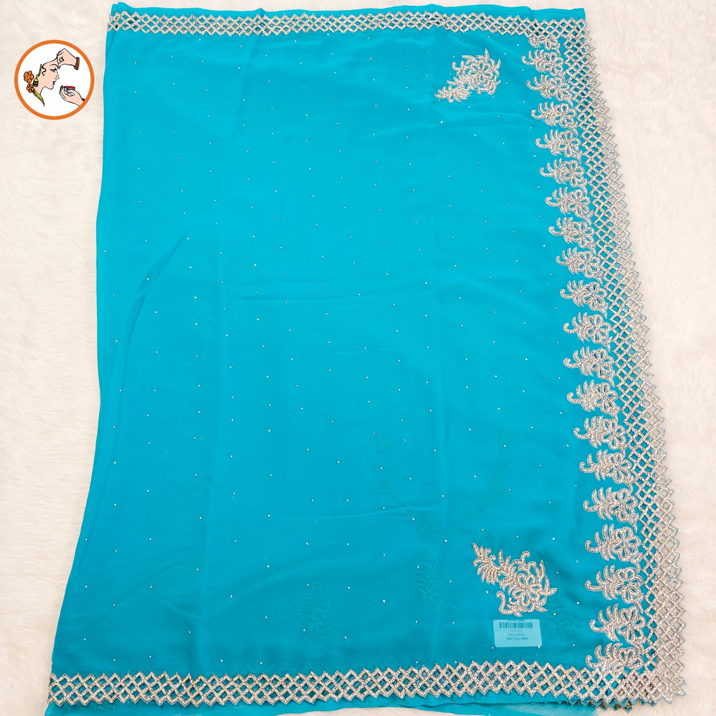 Ice Blue Cutwork design Partywear Organza Saree