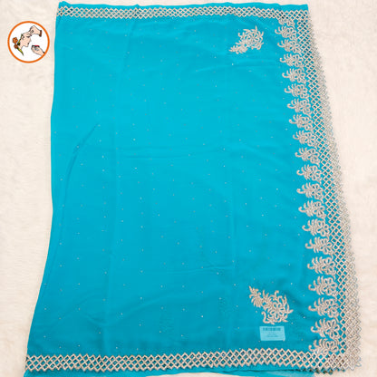 Ice Blue Cutwork design Partywear Organza Saree