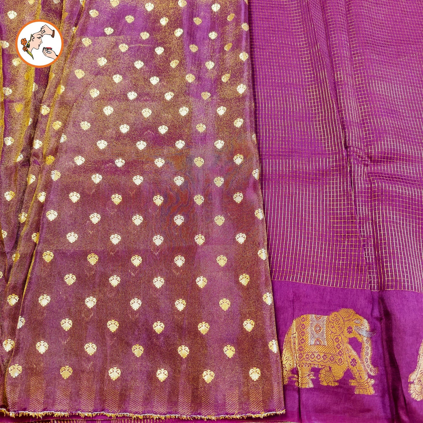 Purple classic Podi Kattam & Elephant border Viscose Soft Silk Saree