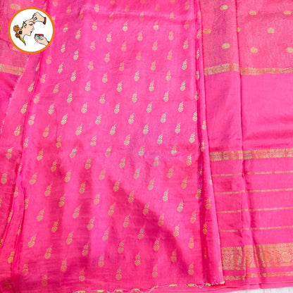 Lotus Pink Traditional Vairoosi Soft Viscose Fancy Silk Saree with Gold zari stripes
