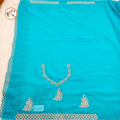 Ice Blue Cutwork design Partywear Organza Saree