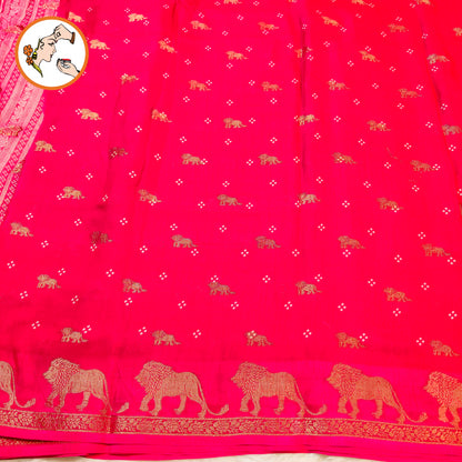 Dark Pink Lion butta Light weight Soft Fancy Georgette Silk Saree