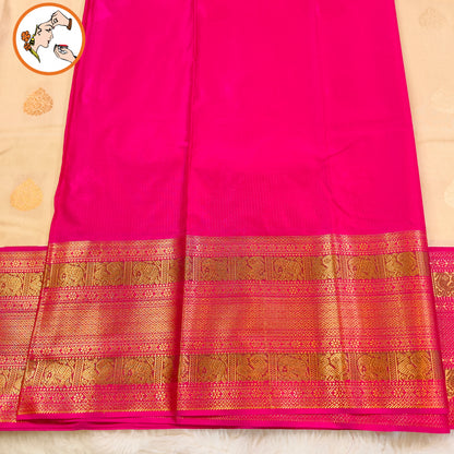 Off white with Dark Pink border Kanchipuram Semi Silk Saree