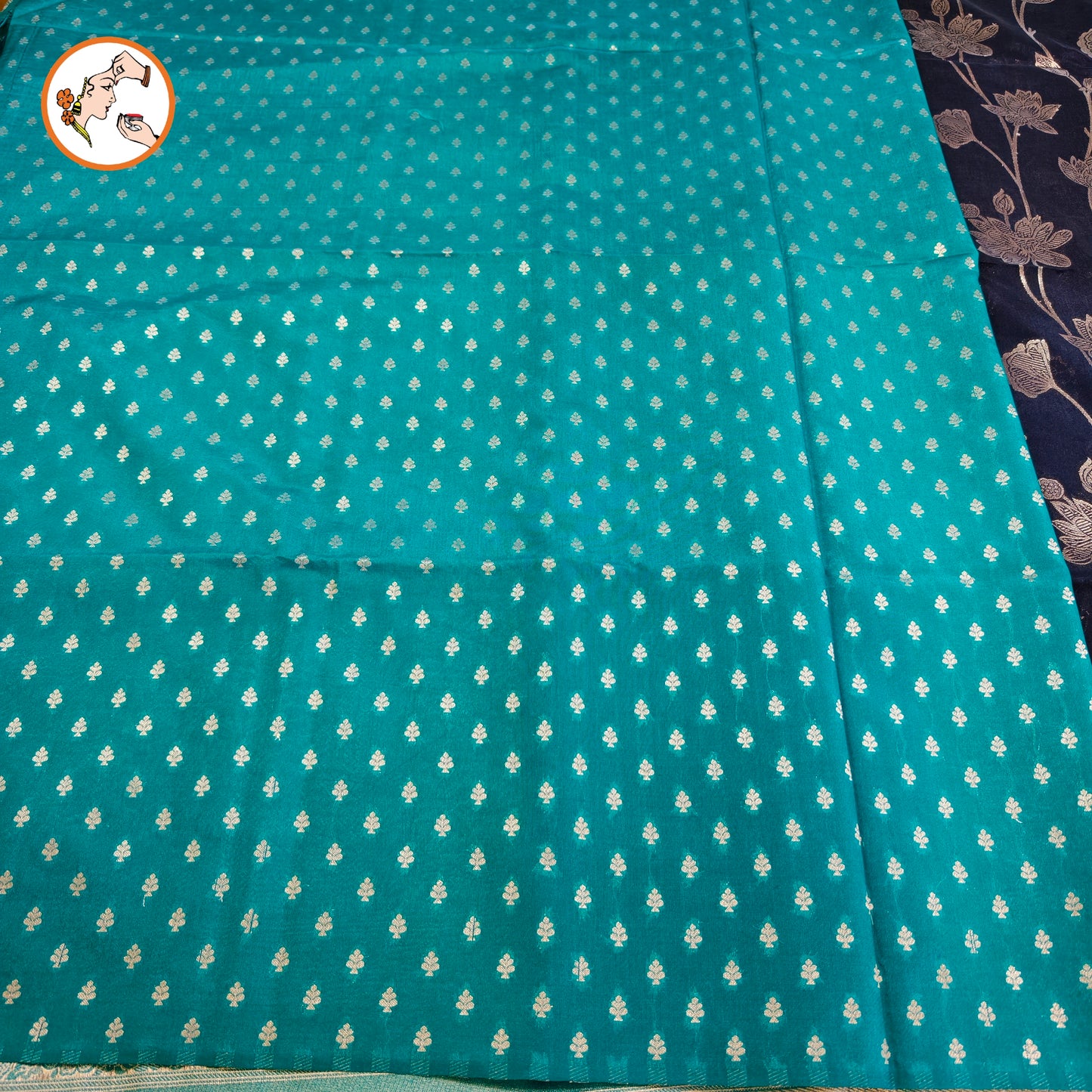 Dark Blue with Sky Blue border Jaal design Banarasi Silk Saree (Light weight)