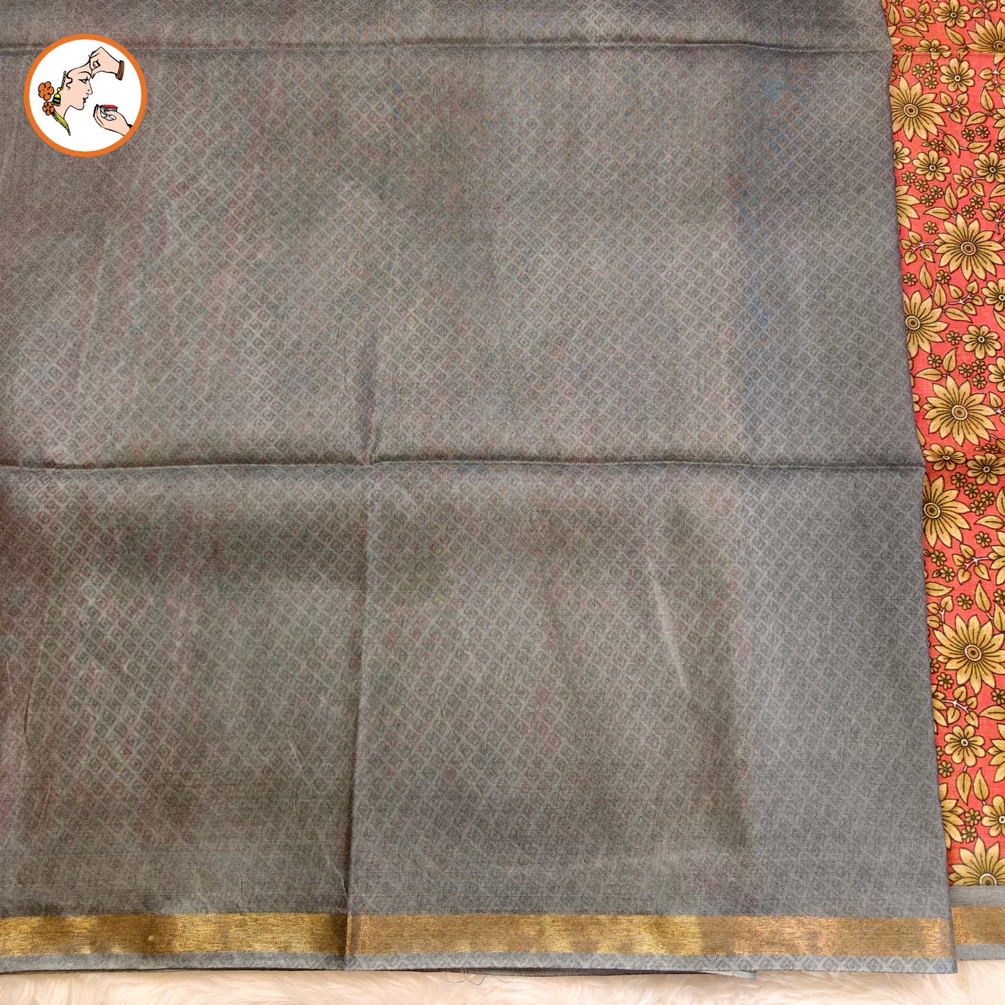 Red with Grey Floral Bhagal puri Cotton Casual Saree