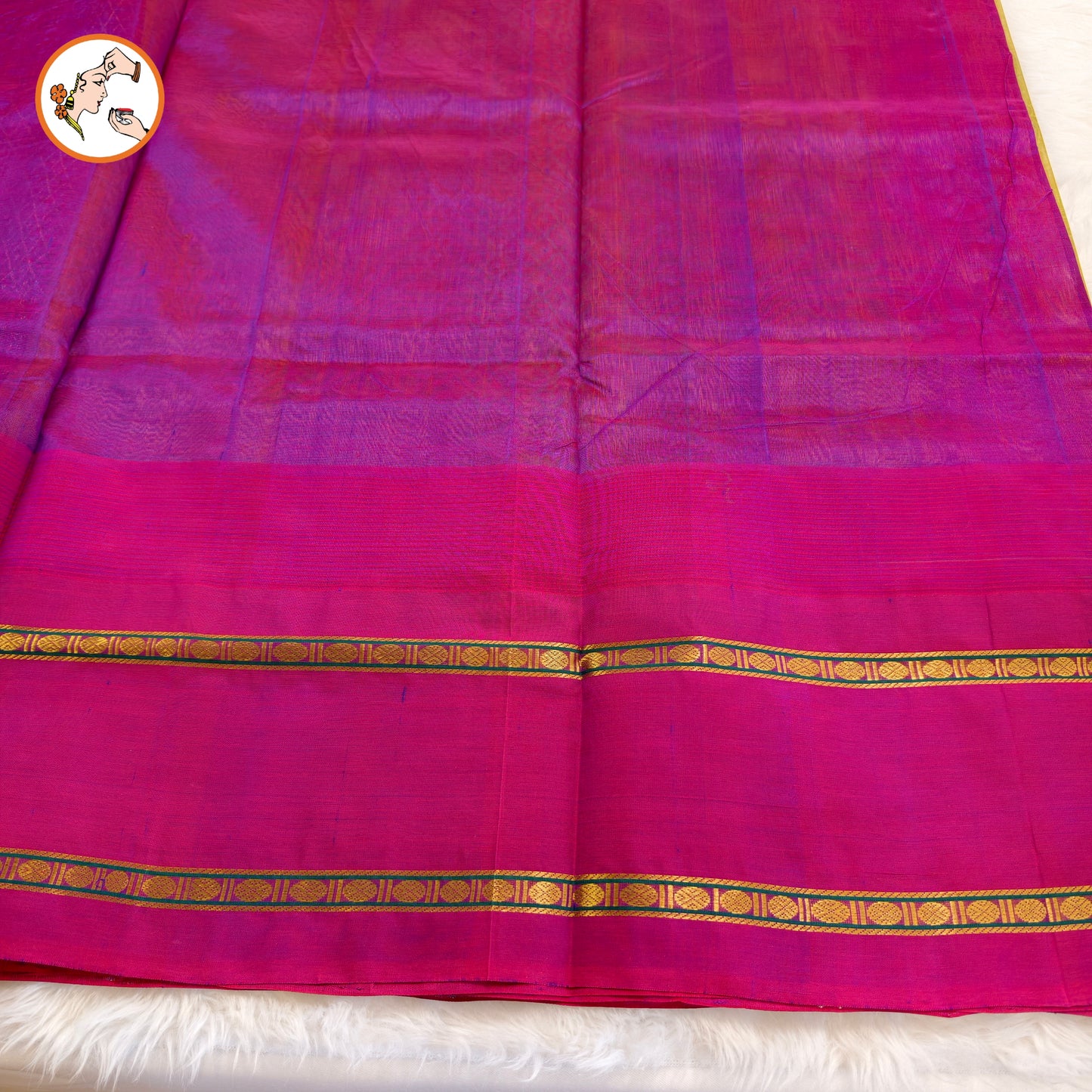Mehendi Green Traditional Pure Silk Cotton Saree with Purple temple border