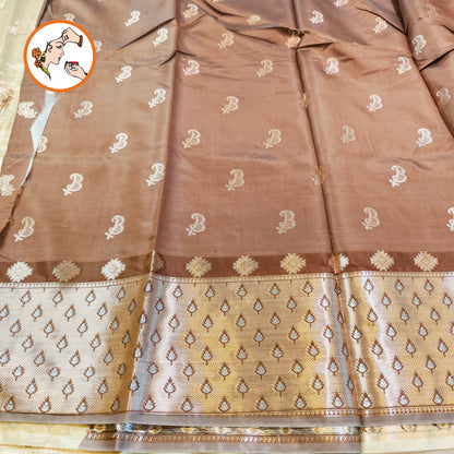 Metalic Off White Paithani border Kota Tissue Fancy Silk Saree