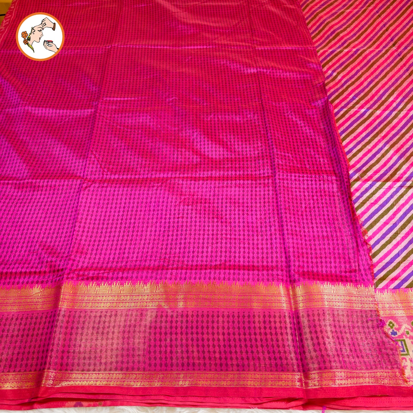 Pink stripes Pochampally Silk Cotton Casual Saree