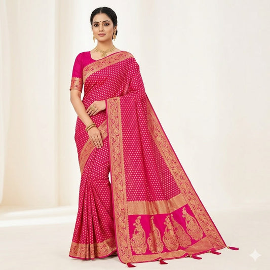 Pink Pure Banarasi Georgette Partywear Saree