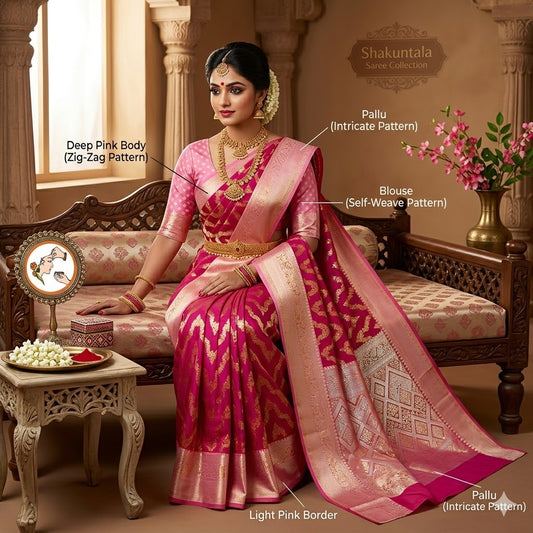 Red with Pink Wave pattern Fancy Semi Silk Saree