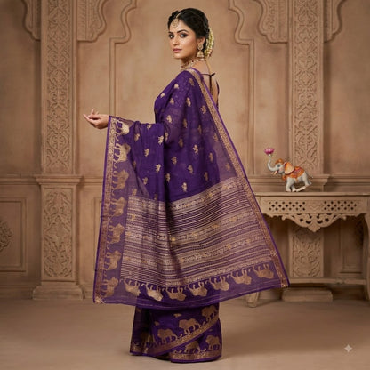 Dark Violet Lion butta Light weight Soft Fancy Georgette Silk Saree