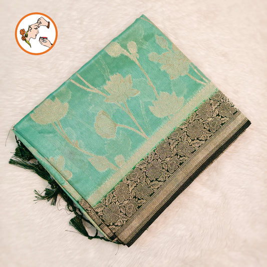 Light Green with Dark Green border Jaal design Banarasi Silk Saree (Light Weight)