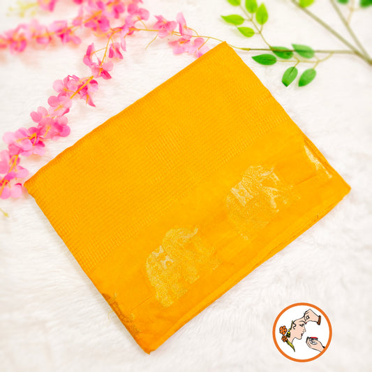 Yellow classic Podi Kattam & Elephant border Viscose Soft Silk Saree
