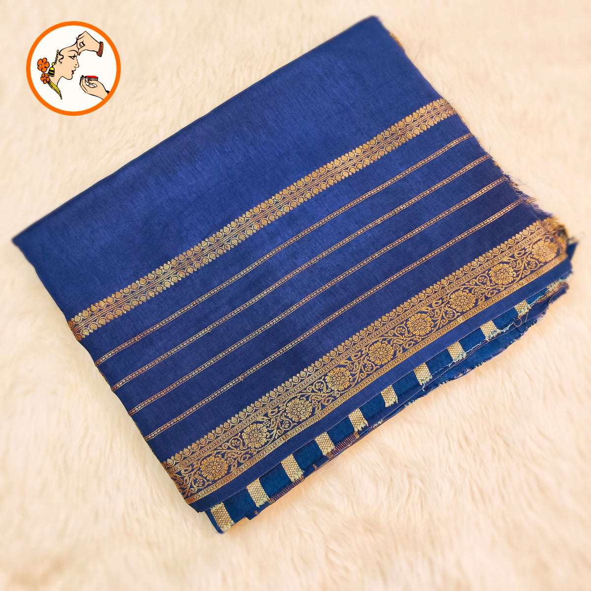 Dark Navy Blue Traditional Vairoosi Soft Viscose Fancy Silk Saree with Gold zari stripes