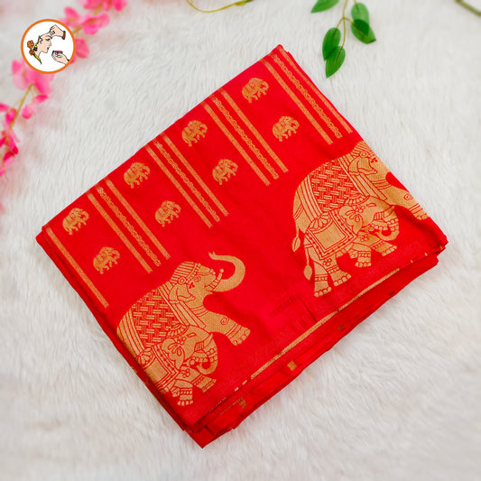 Red Viscose Soft Silk Saree with Elephant motifs & border