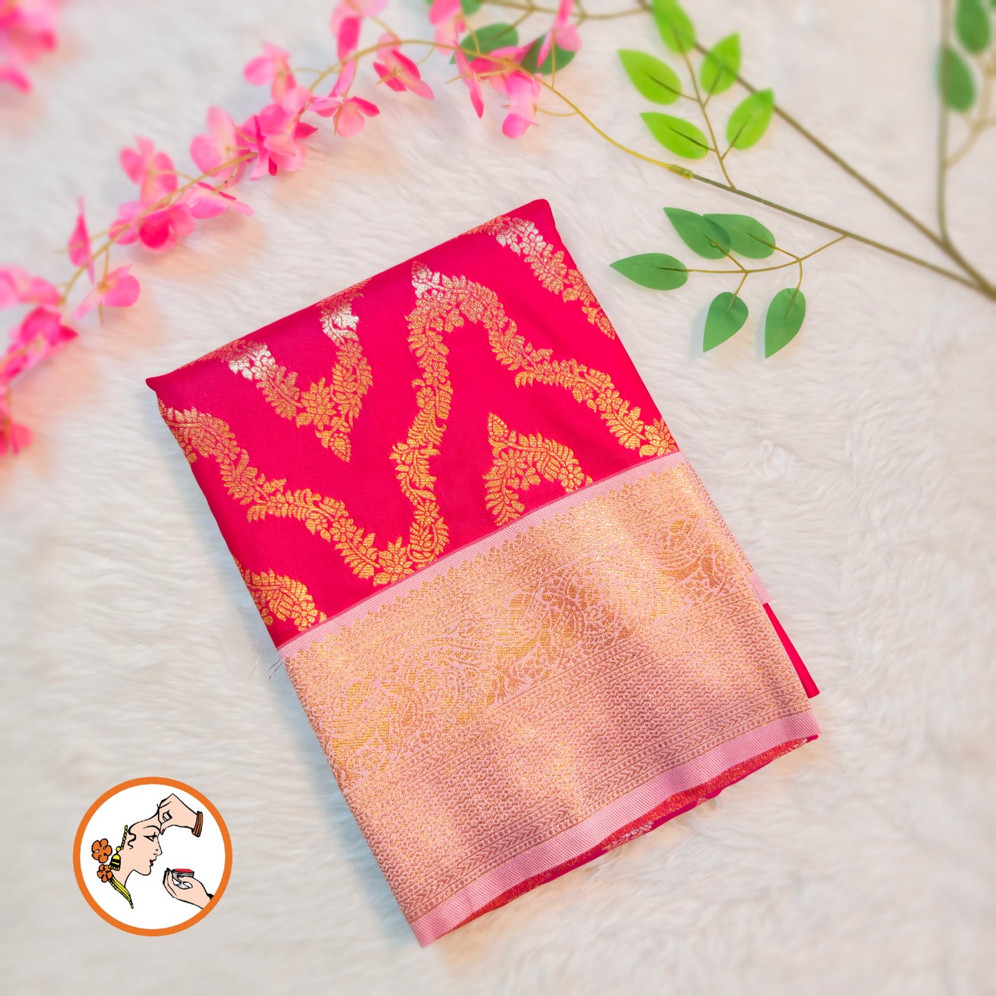 Red with Pink Wave pattern Fancy Semi Silk Saree