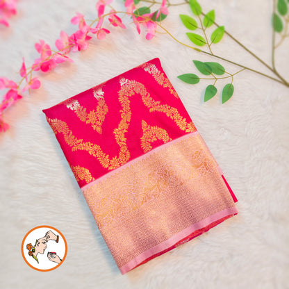 Red with Pink Wave pattern Fancy Semi Silk Saree