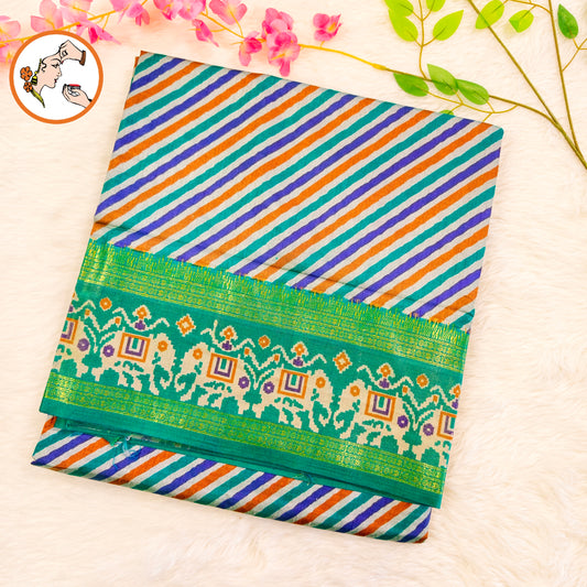 Peacock Green stripes Pochampally Silk Cotton Casual Saree