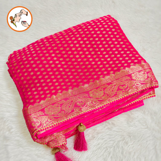 Pink Pure Banarasi Georgette Partywear Saree