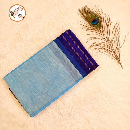 Sky Blue Traditional Pure Silk Cotton Saree with Mango border