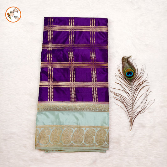 Purple with Pastal Green Royal Mango border Mysore Silk Saree